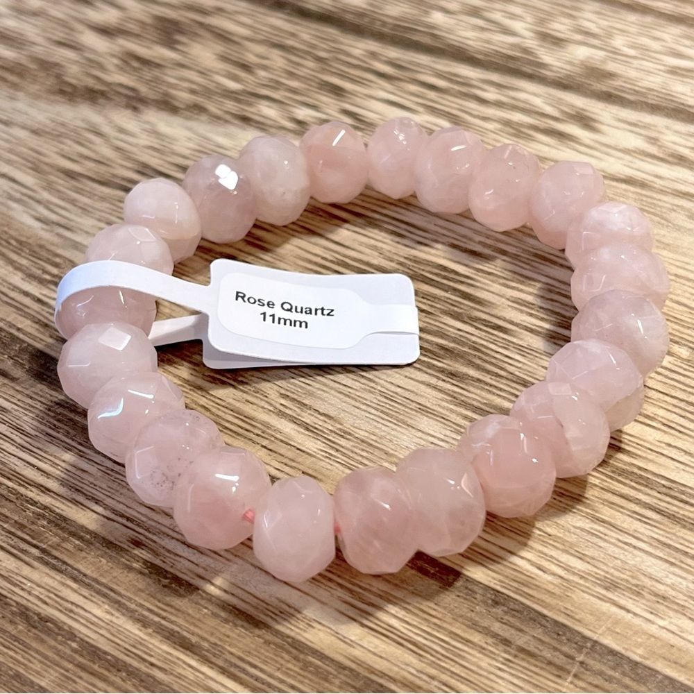 Faceted Rose Quartz Rondelle Shape Natural Healing Crystal Stretch Bracelet